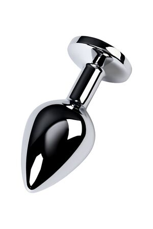 Серебристая конусовидная анальная пробка с голубым кристаллом - 8 см. 